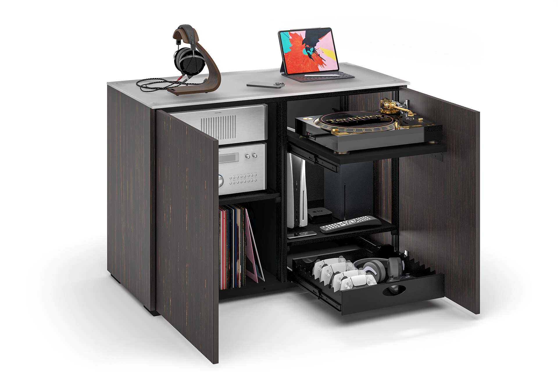 Mailänder Schrank mit ausziehbarem Kartuschengehäuse für mehrere elektronische Komponenten