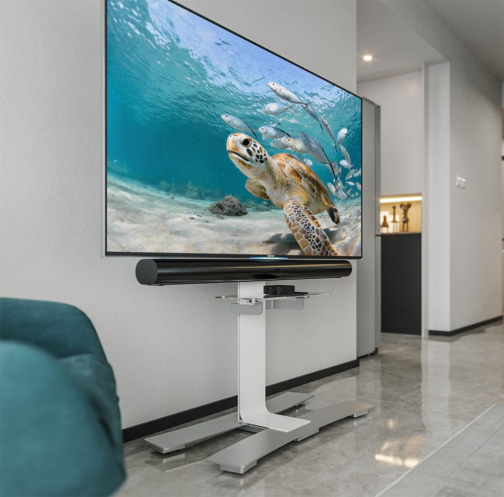 Weißer Schrank von Chameleon Barcelona in einem hellen, modernen Wohnzimmer.