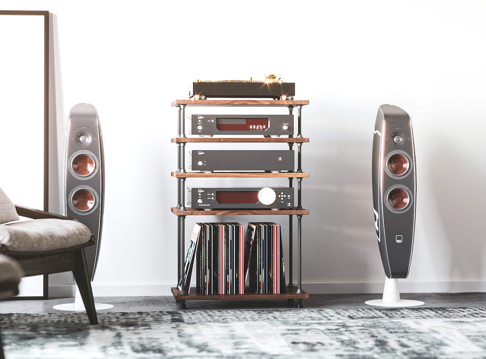 Chameleon Barcelona white cabinet in bright modern living room.