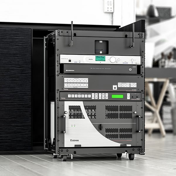 Chameleon Barcelona white cabinet in bright modern living room.