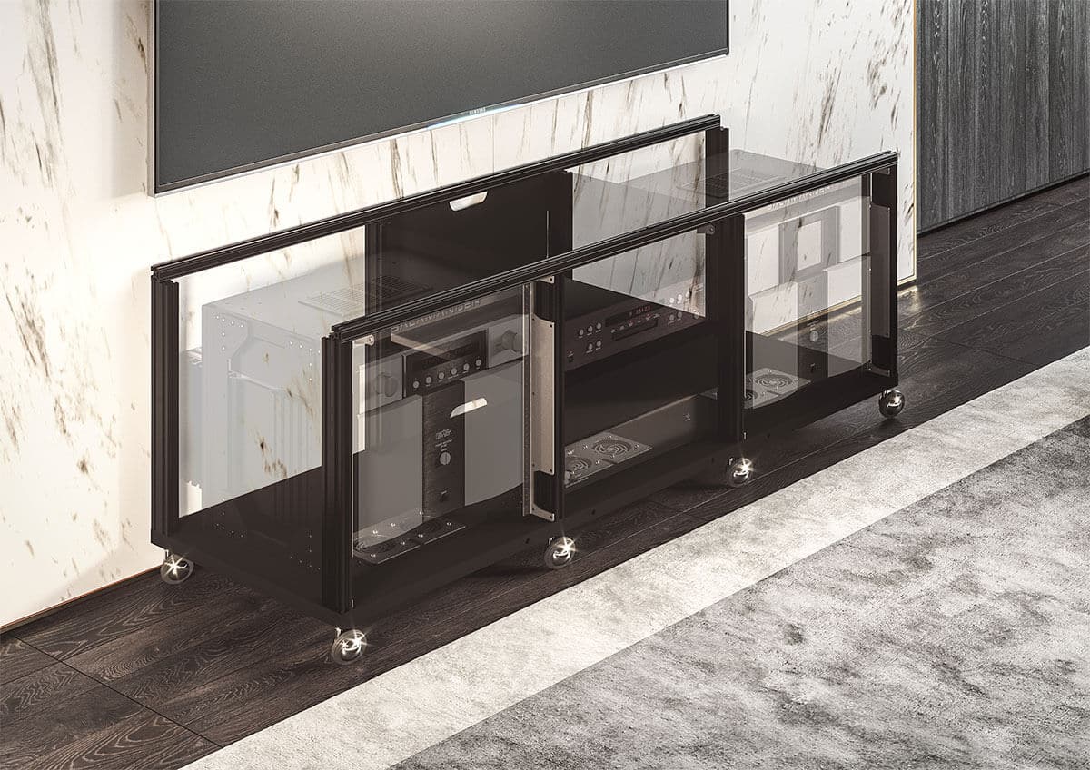 Chameleon Barcelona white cabinet in bright modern living room.